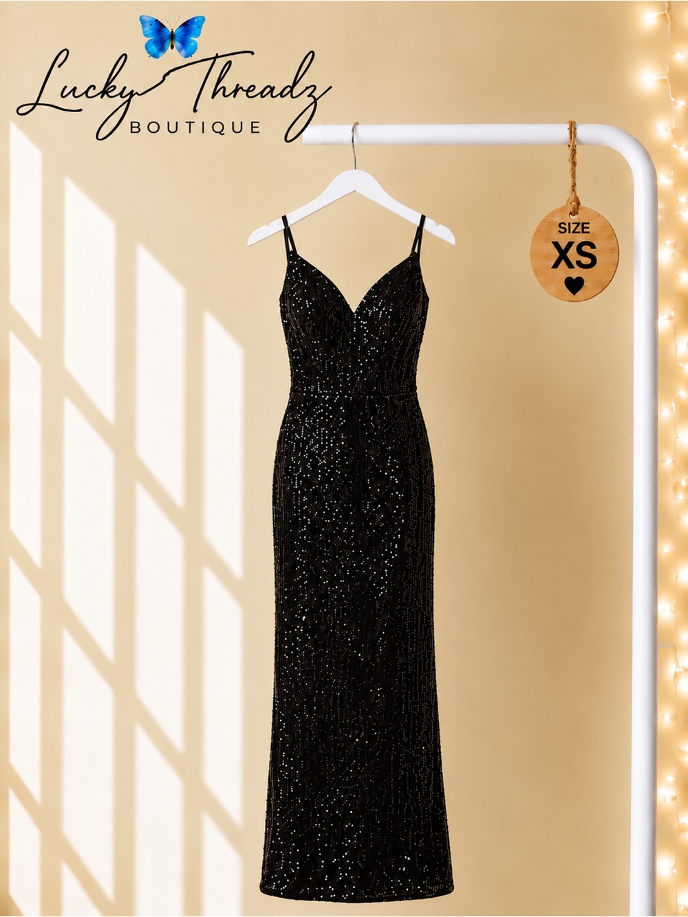 Black Sequin Evening Dress Floor Length Formal Prom Size 2